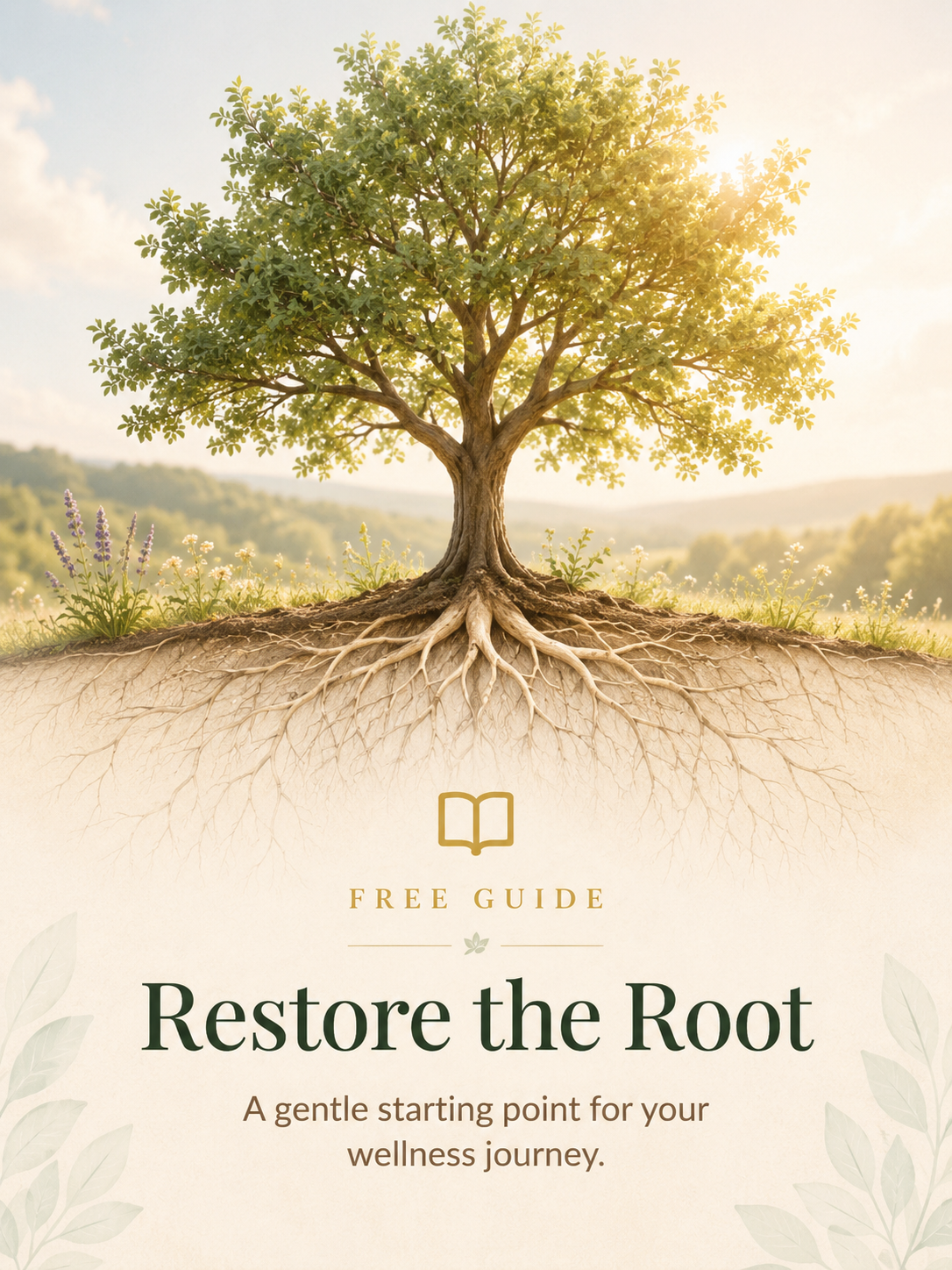 Restore the Root — free wellness starter guide cover featuring a tree with deep roots
