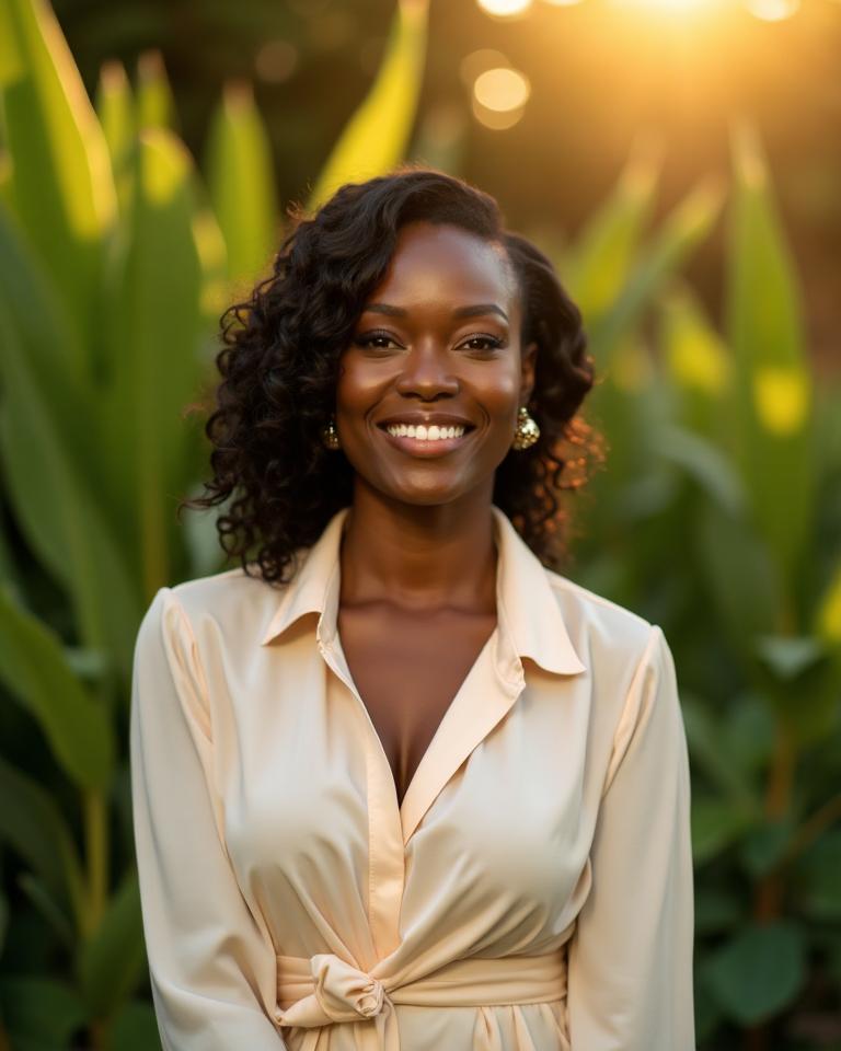 Confident Black woman in garden setting